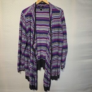 U Knit Women's 3X Open Front Cardigan Sweater Multicolor Striped Draped Hem